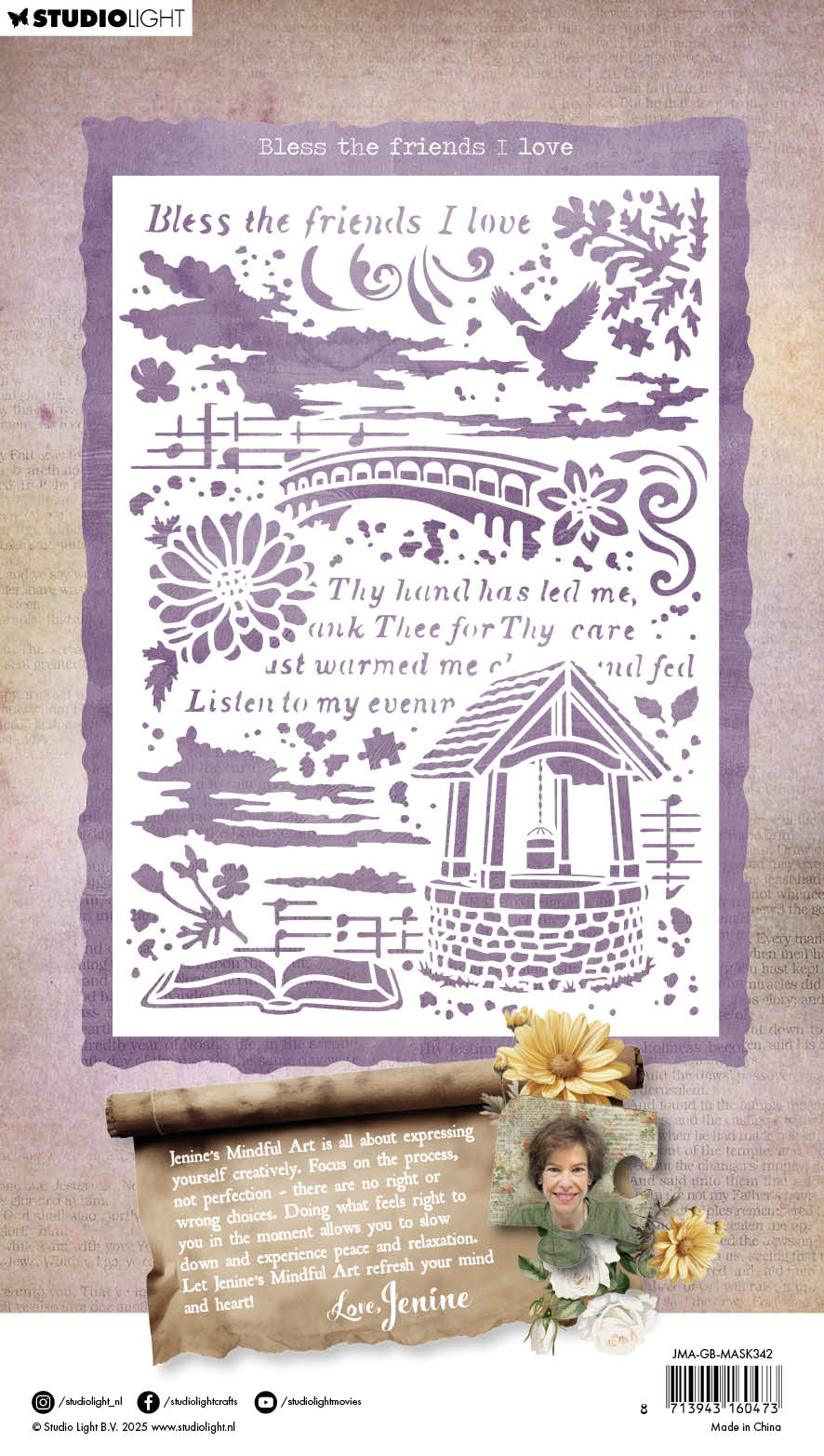 Jenine’s Mindful Art Bless Friends sjablong