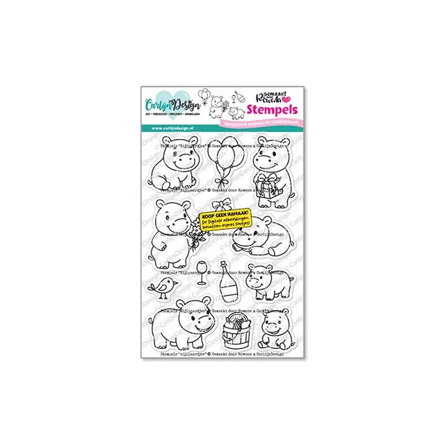 CarlijnDesign Nijlpaardjes CDST-0173 stempel A6 flodhest