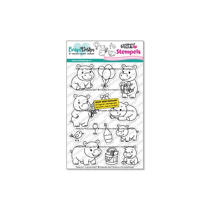 CarlijnDesign Nijlpaardjes CDST-0173 stempel A6 flodhest