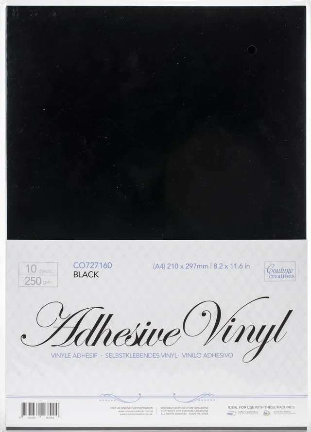 Couture Creations svart selvklebende vinyl A4 10 ark