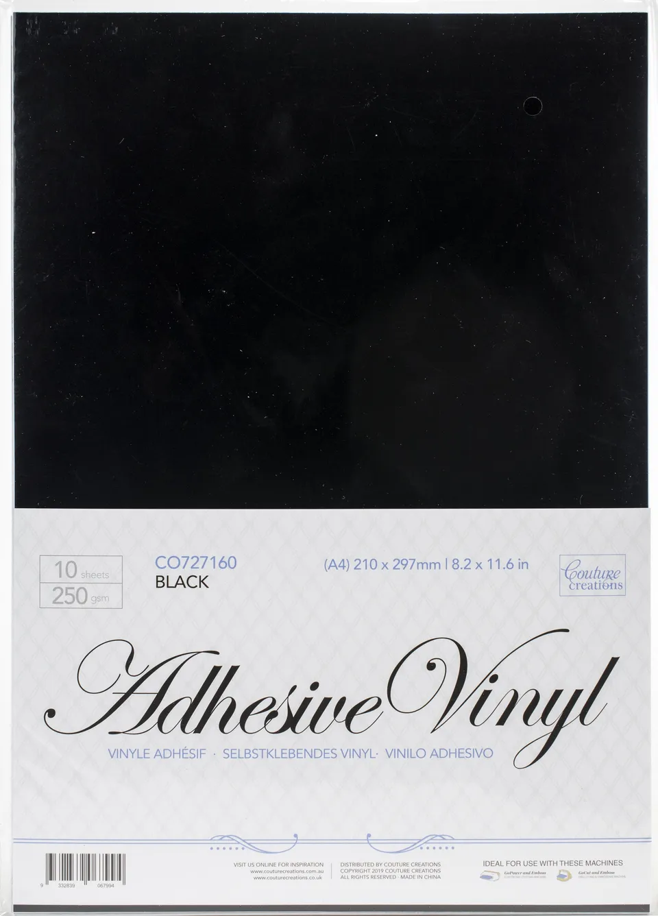 Couture Creations svart selvklebende vinyl A4 10 ark