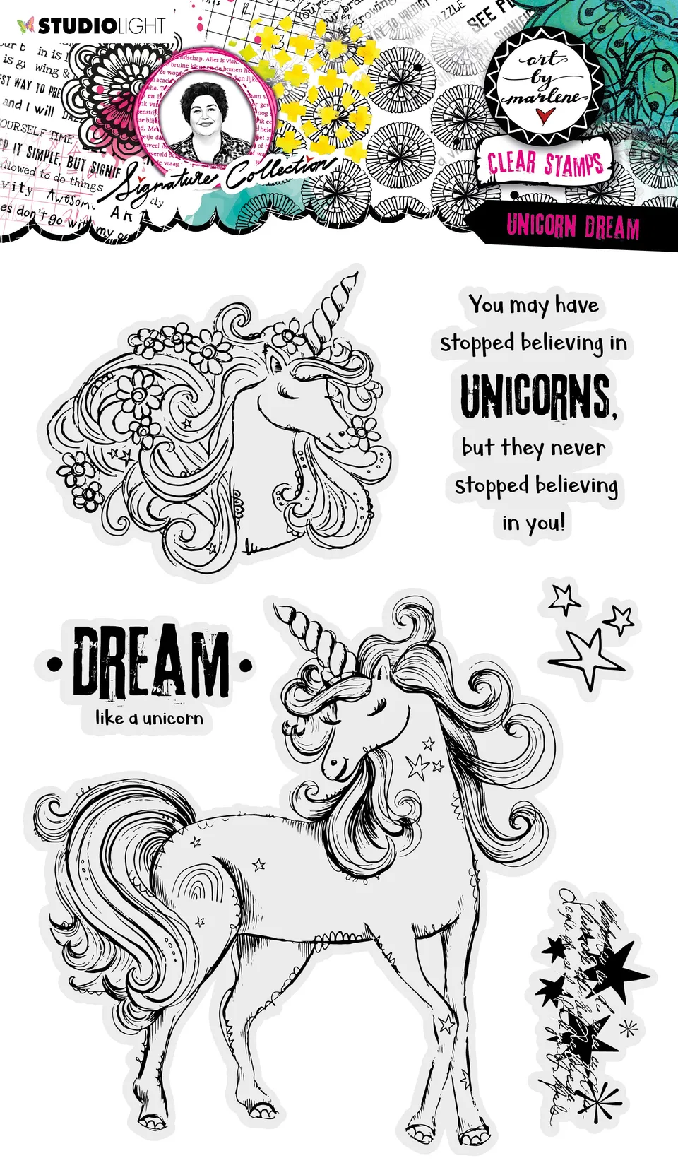 Art by Marlene Signature Unicorn Dream clear stamps
