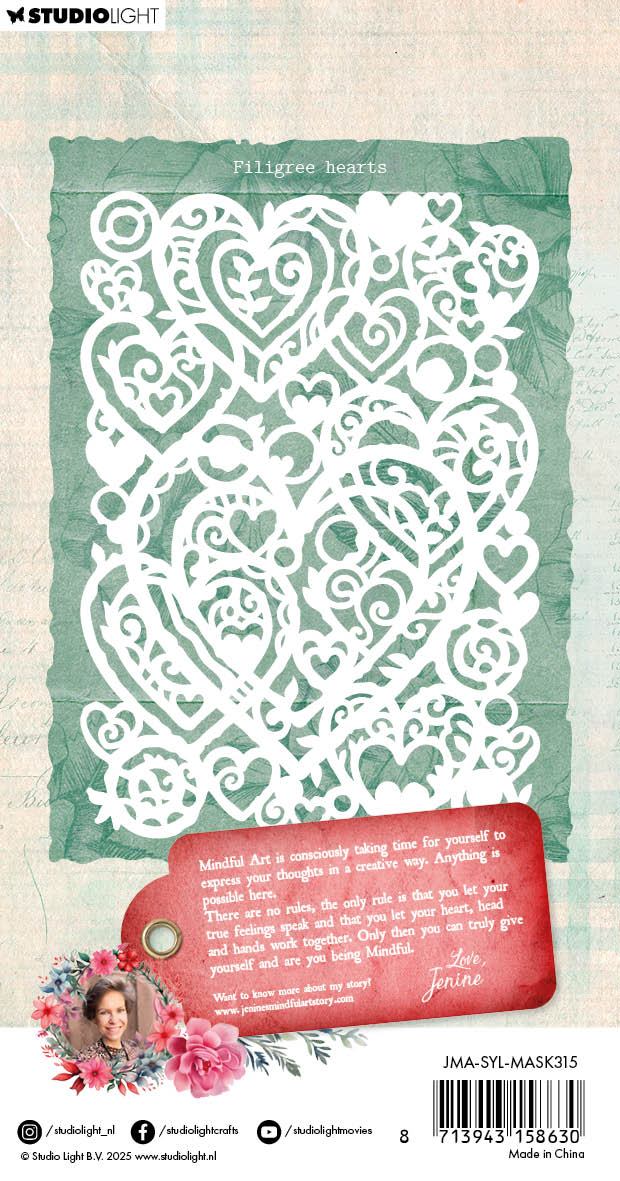 Jenine's Mindful Art Sending You Love Filigree Hearts maske