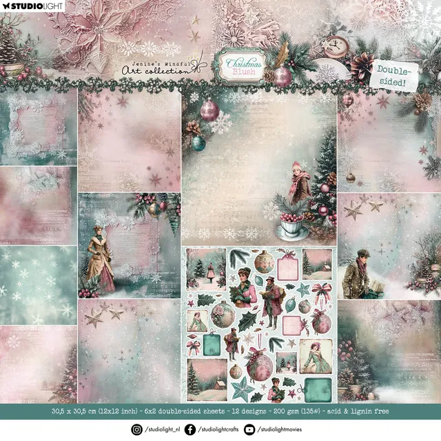 Jenine's Mindful Art Christmas Blush papirblokk 12 ark 30x30