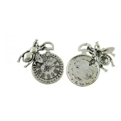Korthobby Steampunk klokke bie metallcharm sølv