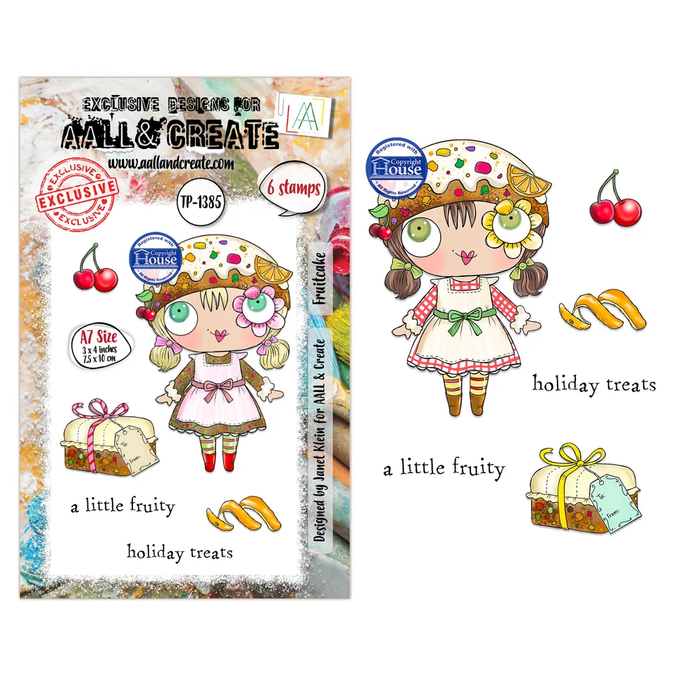 AALL & Create TP-1385 Fruitcake stempelsett A7 jul Janet Klein