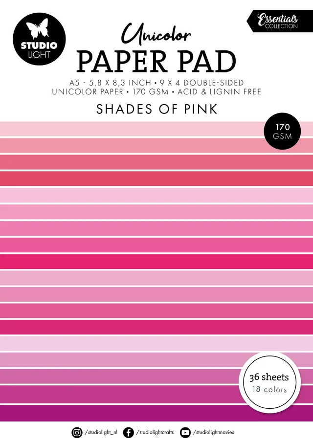 Studio Light Essentials papirblokk shades of pink A5 36 ark