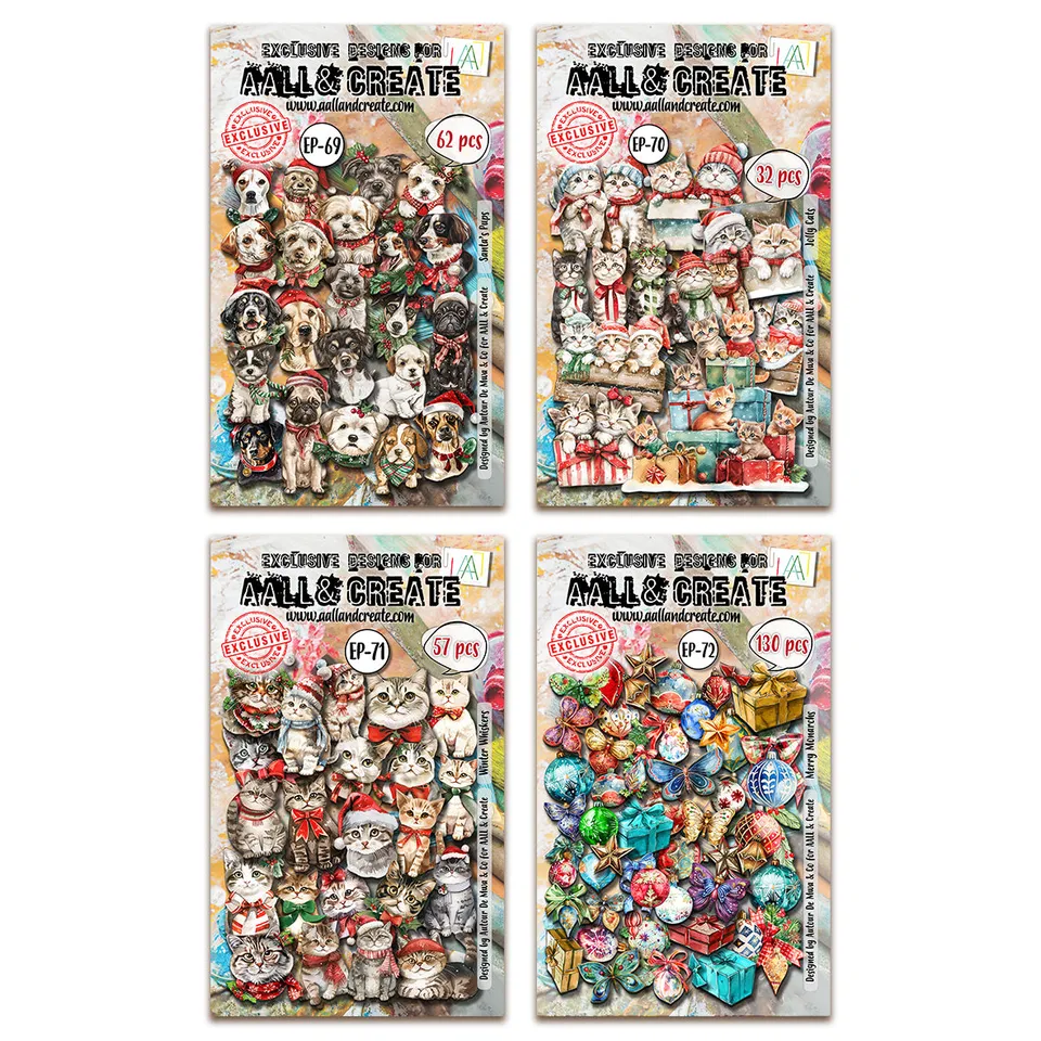 Merry Pets ephemera bundle dieskutt jul 4-pakning dyr