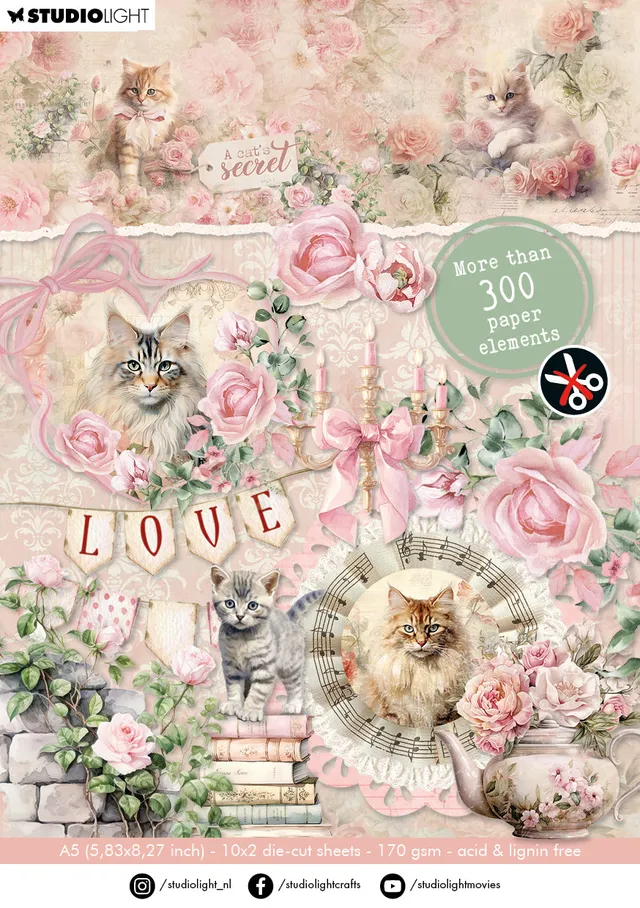 Studio Light A Cat's Secret Paper Elements papirblokk 20 ark katt