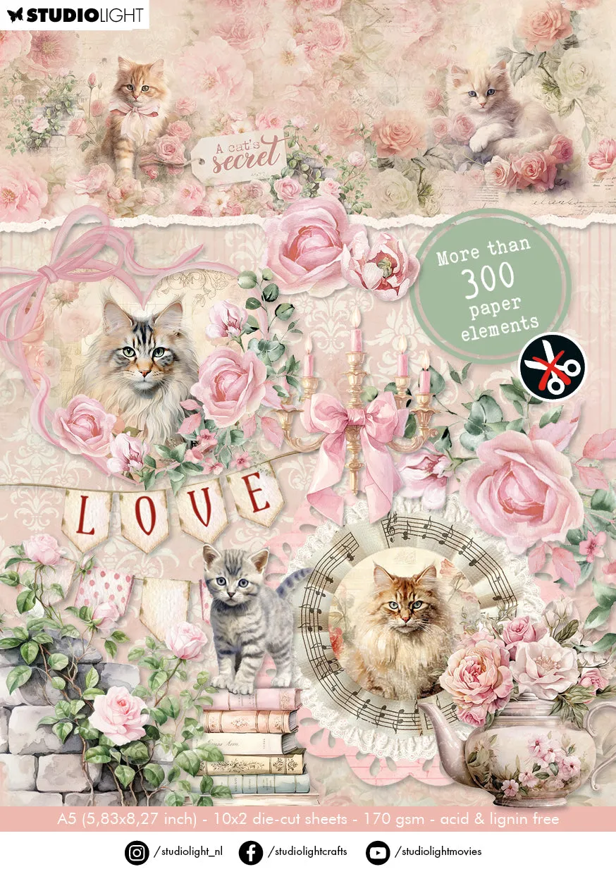 Studio Light A Cat's Secret Paper Elements papirblokk 20 ark katt