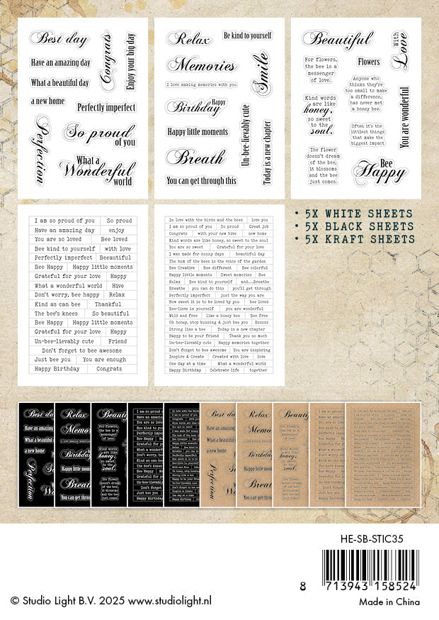 Studio Light Sweet Bee Memories stickerblok sentiments A6