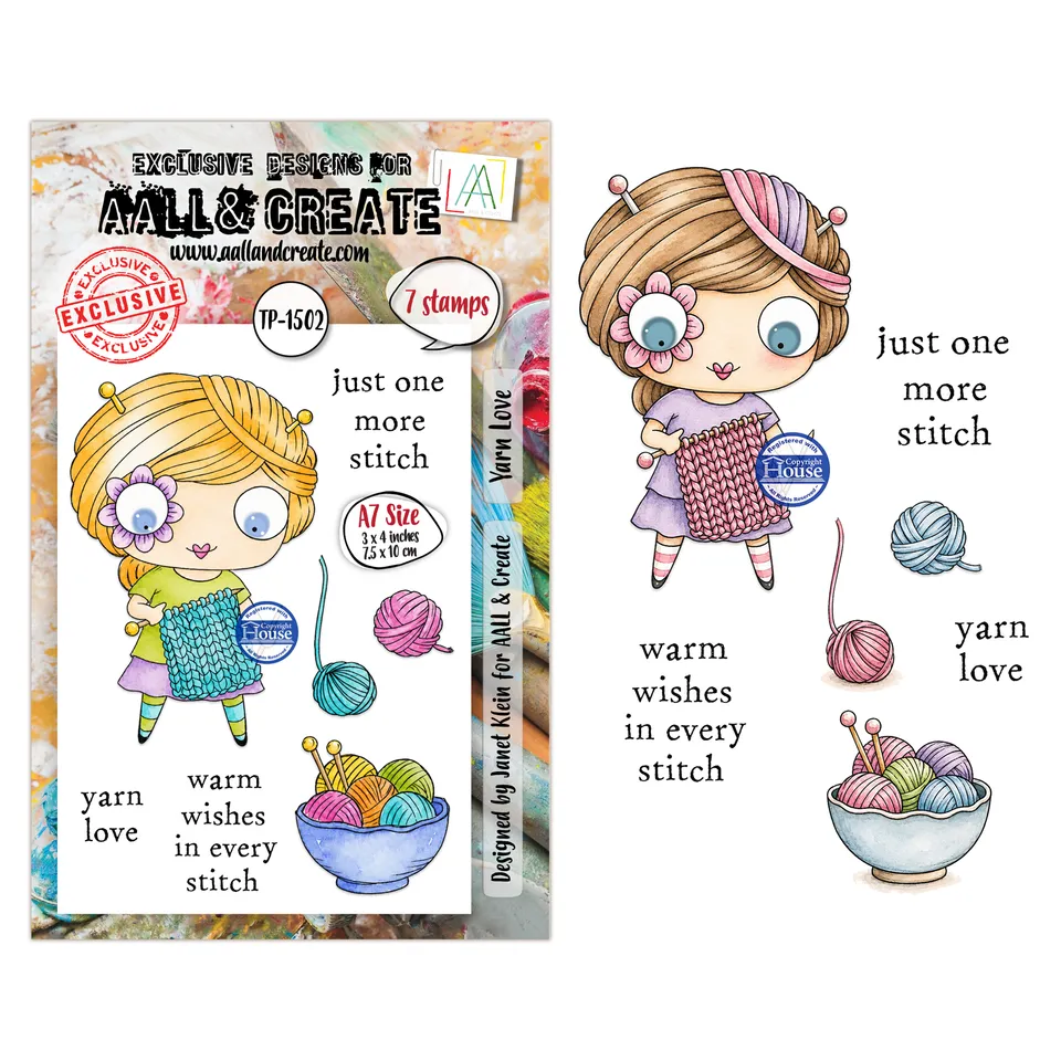 AALL & Create TP-1502 A7 stempelsett Yarn Love 7 stk
