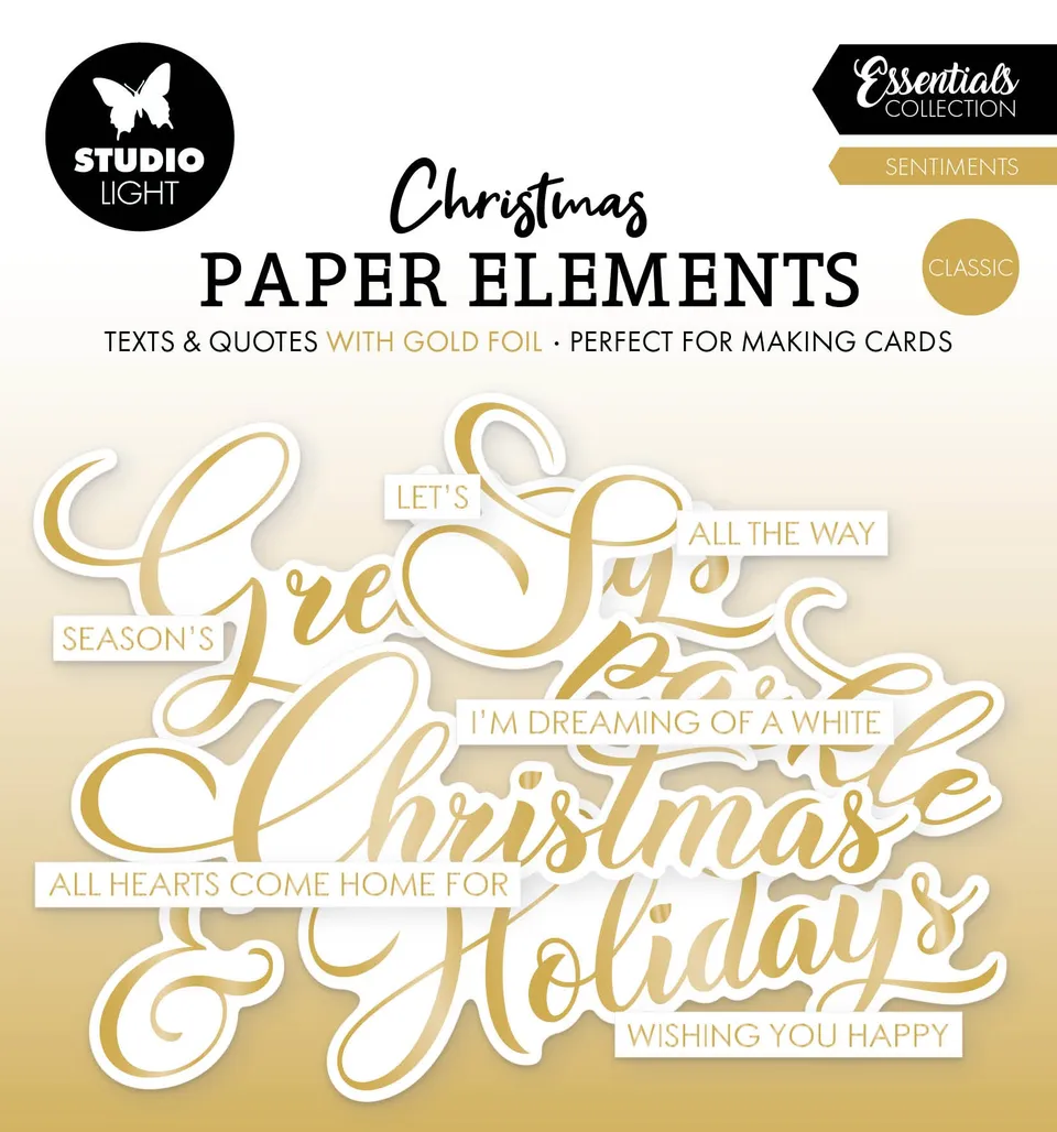 Studio Light Essentials Gold Sentiments papirelementer 40 stk