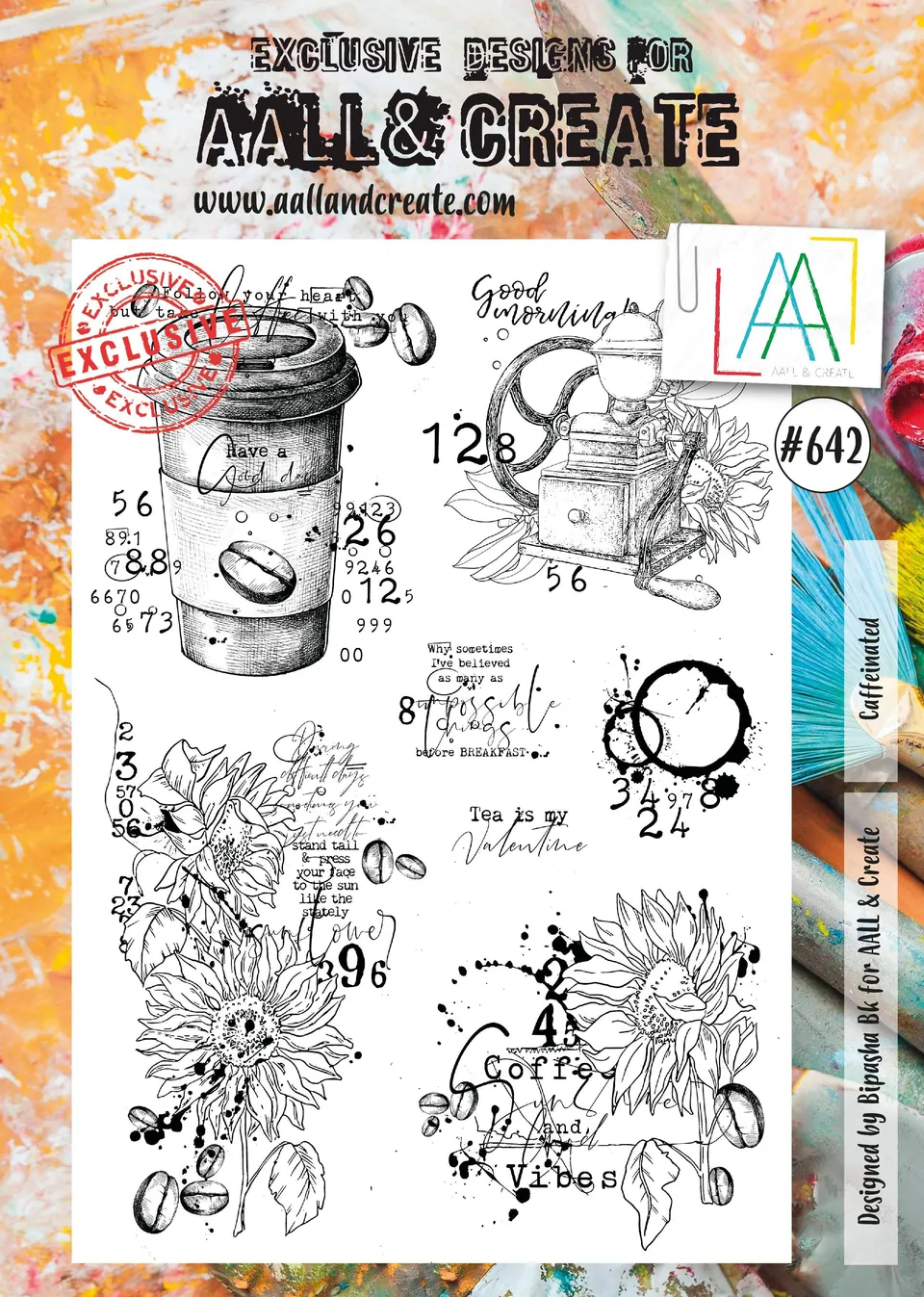 AALL & Create #642 Caffeinated stempelsett A4 kaffemotiv