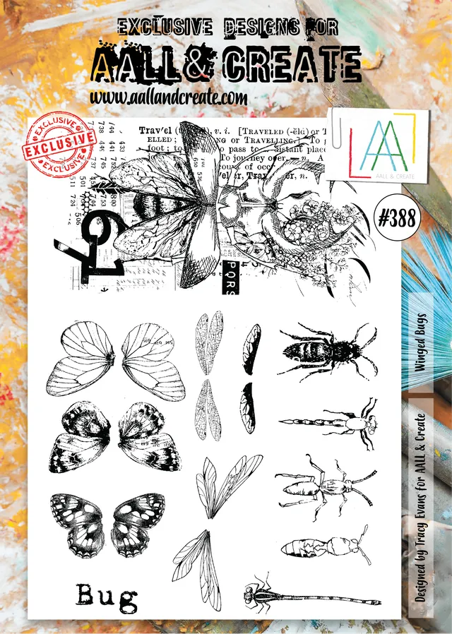 Aall and Create #388 Winged Bugs stempelsett A4 insekter