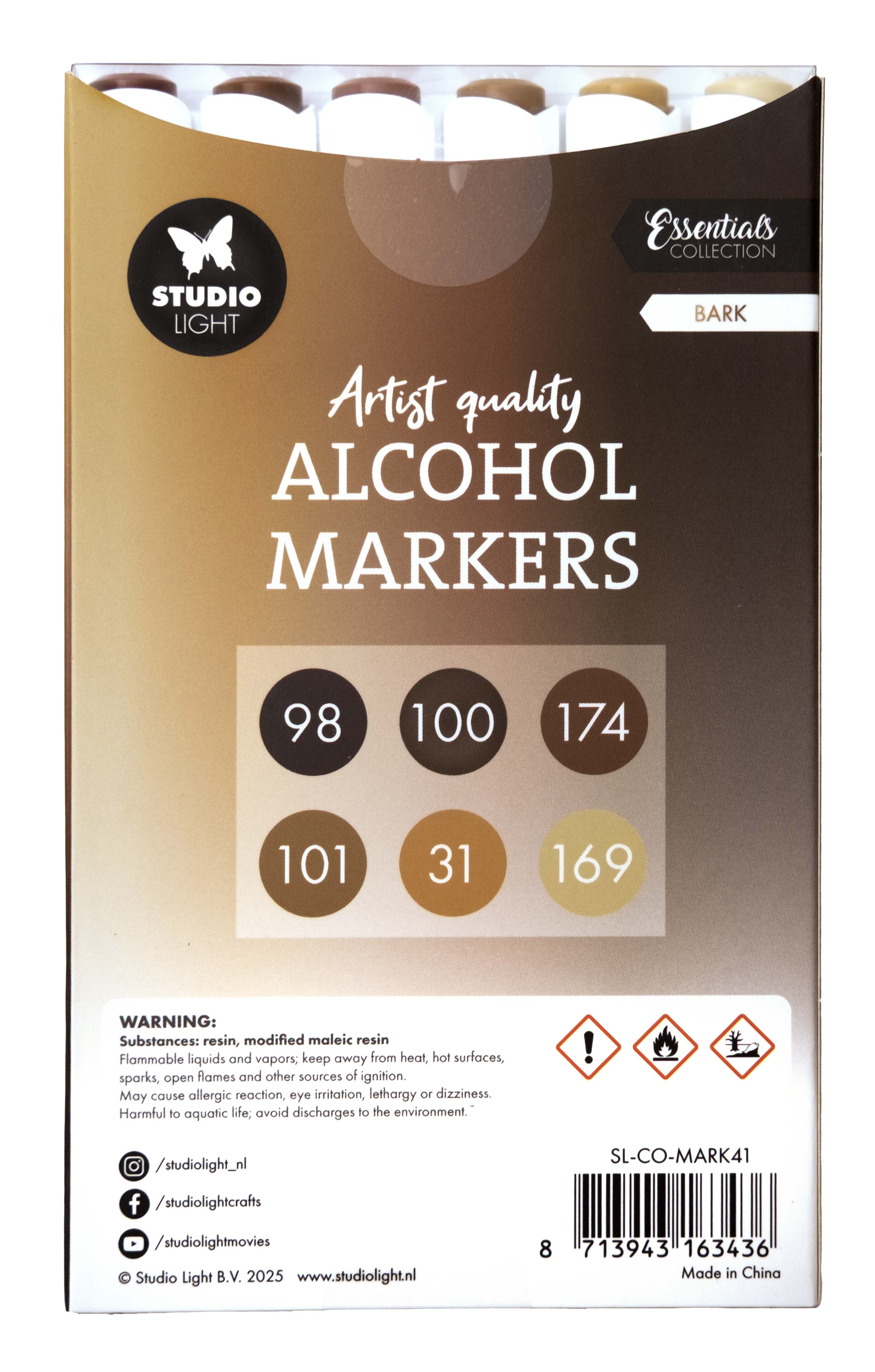 Studio Light Essentials Bark tusj alkohol 6 stk brune toner