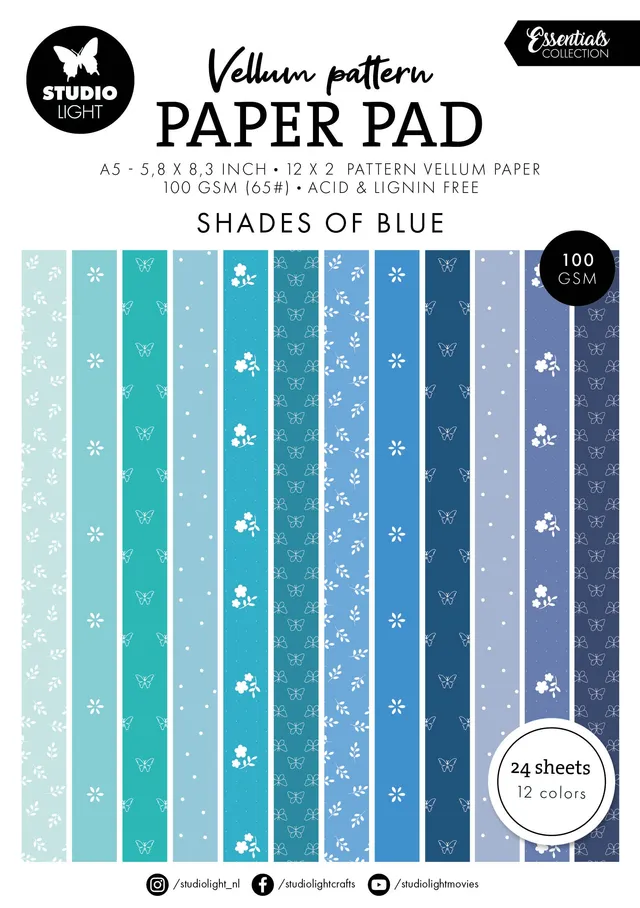 Studio Light Essentials Spring Blue Print vellumblokk blå