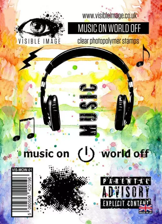 Visible Image Music ON World OFF stempel tekst