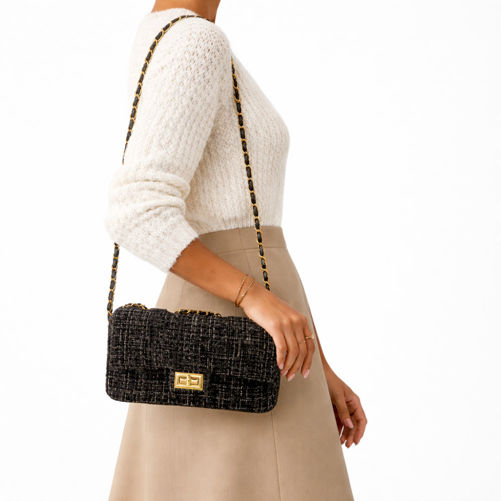 K&Co. Petal Series Boucle Flapover Side Bag skulderveske svart liten