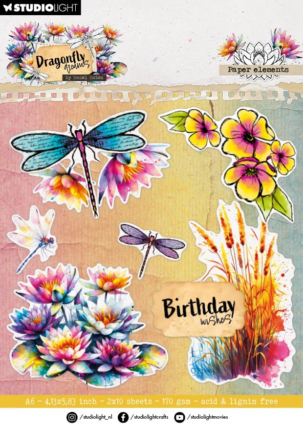 Hazel Eaton Dragonfly Dreams papirblokk die-cut 20 ark