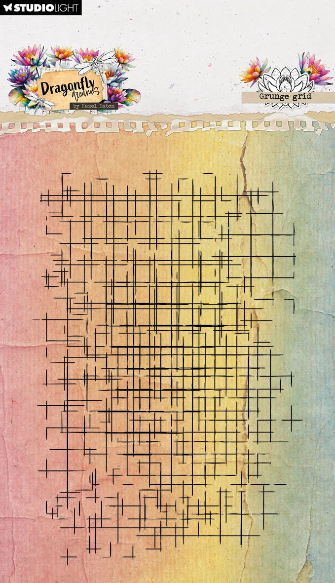 Studio Light Hazel Eaton Dragonfly Dreams Grunge Grid klarstempel