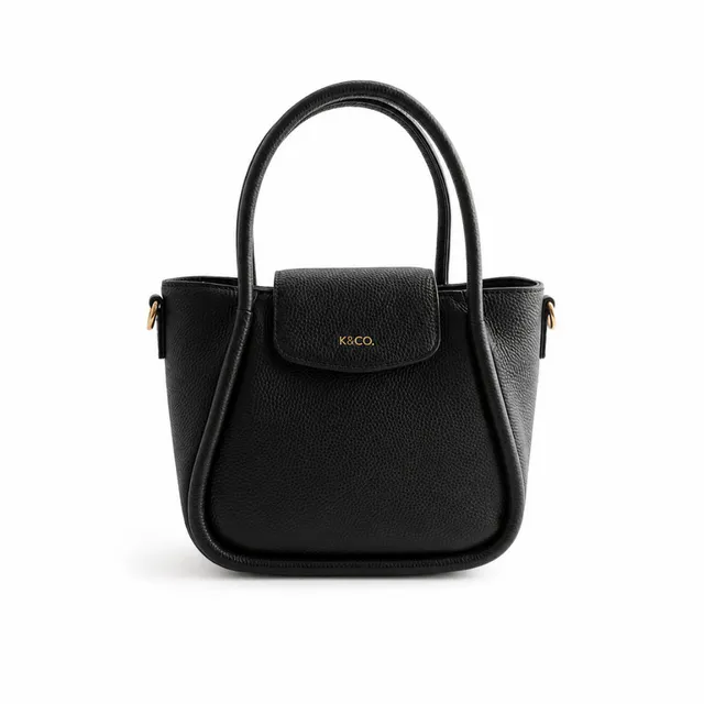 K&Co. Genuine Leather Flapover Mini Tote skinnveske svart