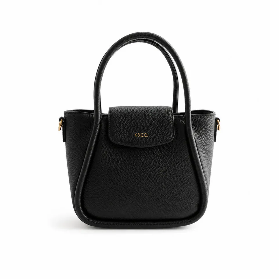 K&Co. Genuine Leather Flapover Mini Tote skinnveske svart