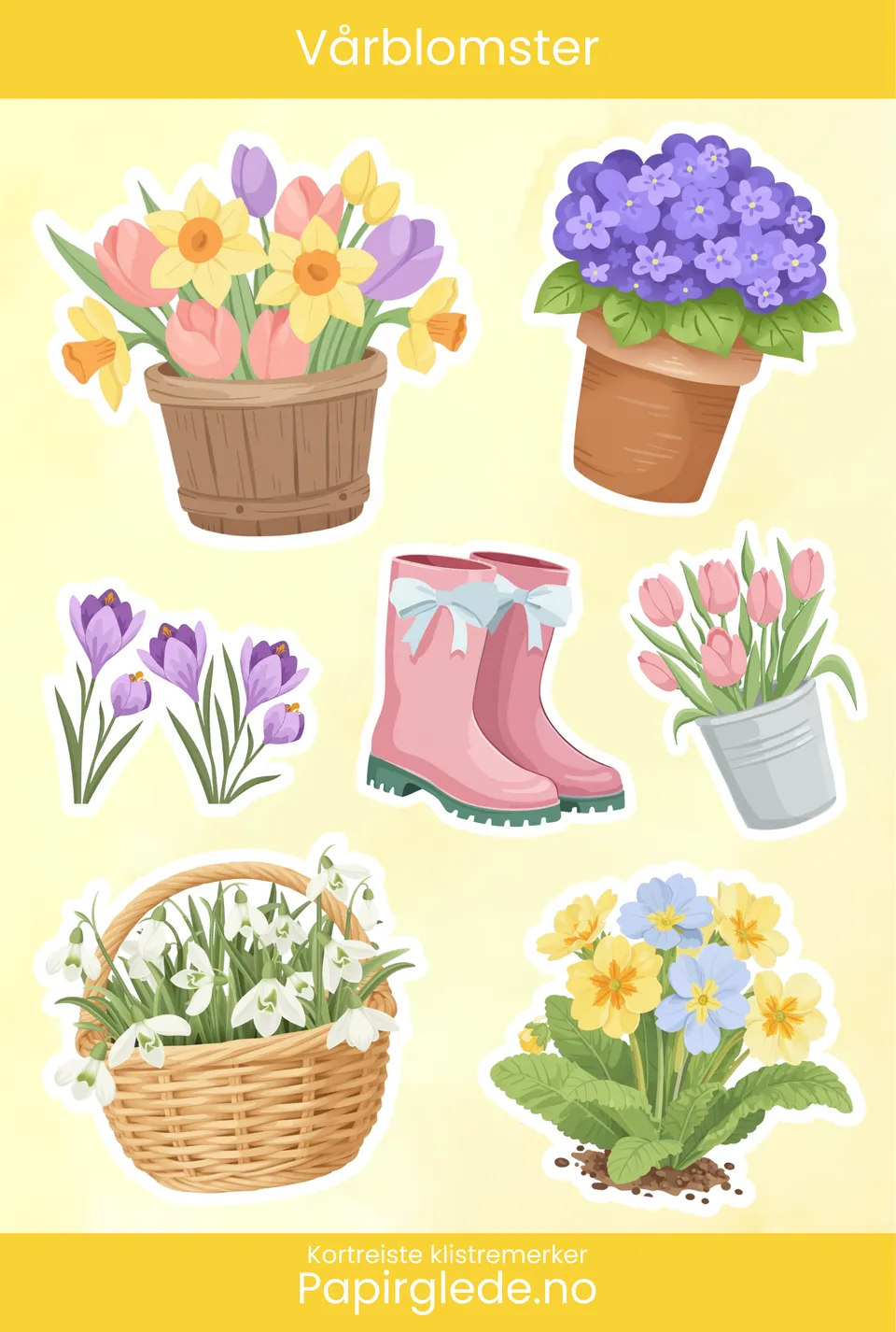 Papirglede Vårblomster klistremerker 7 stk matt