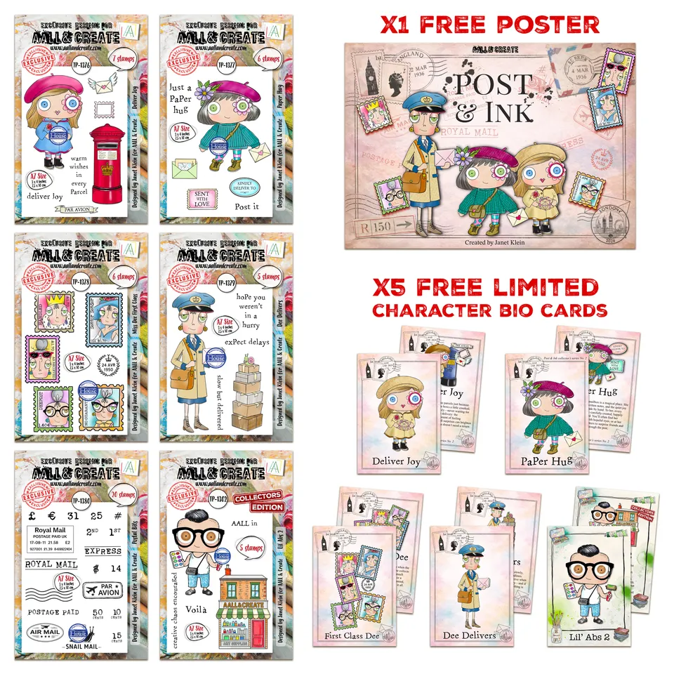 AALL & Create Post & Ink Janet Klein stempelsett bundle 6 pk morsom