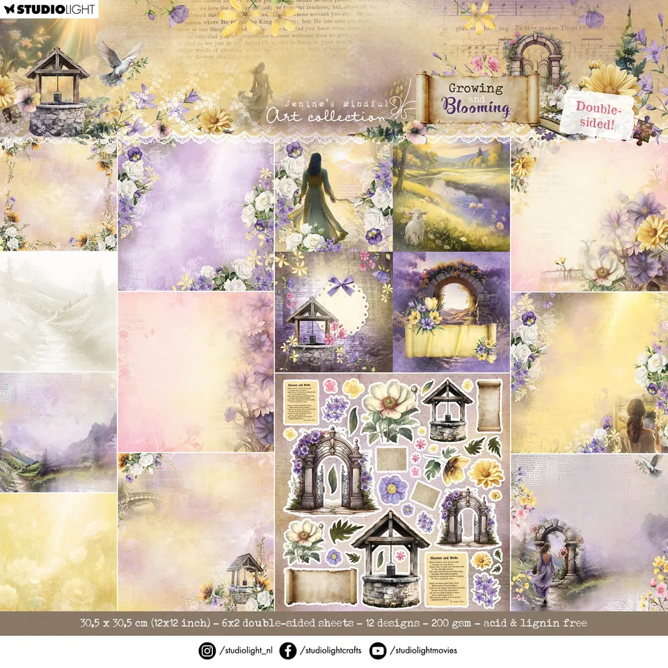 Jenine's Mindful Art Growing Blooming papirblokk 12 ark blomster