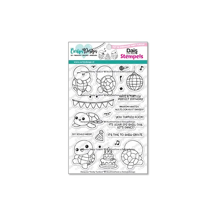 CarlijnDesign Party Turtles CDST-0157 stempelsett A6 dans
