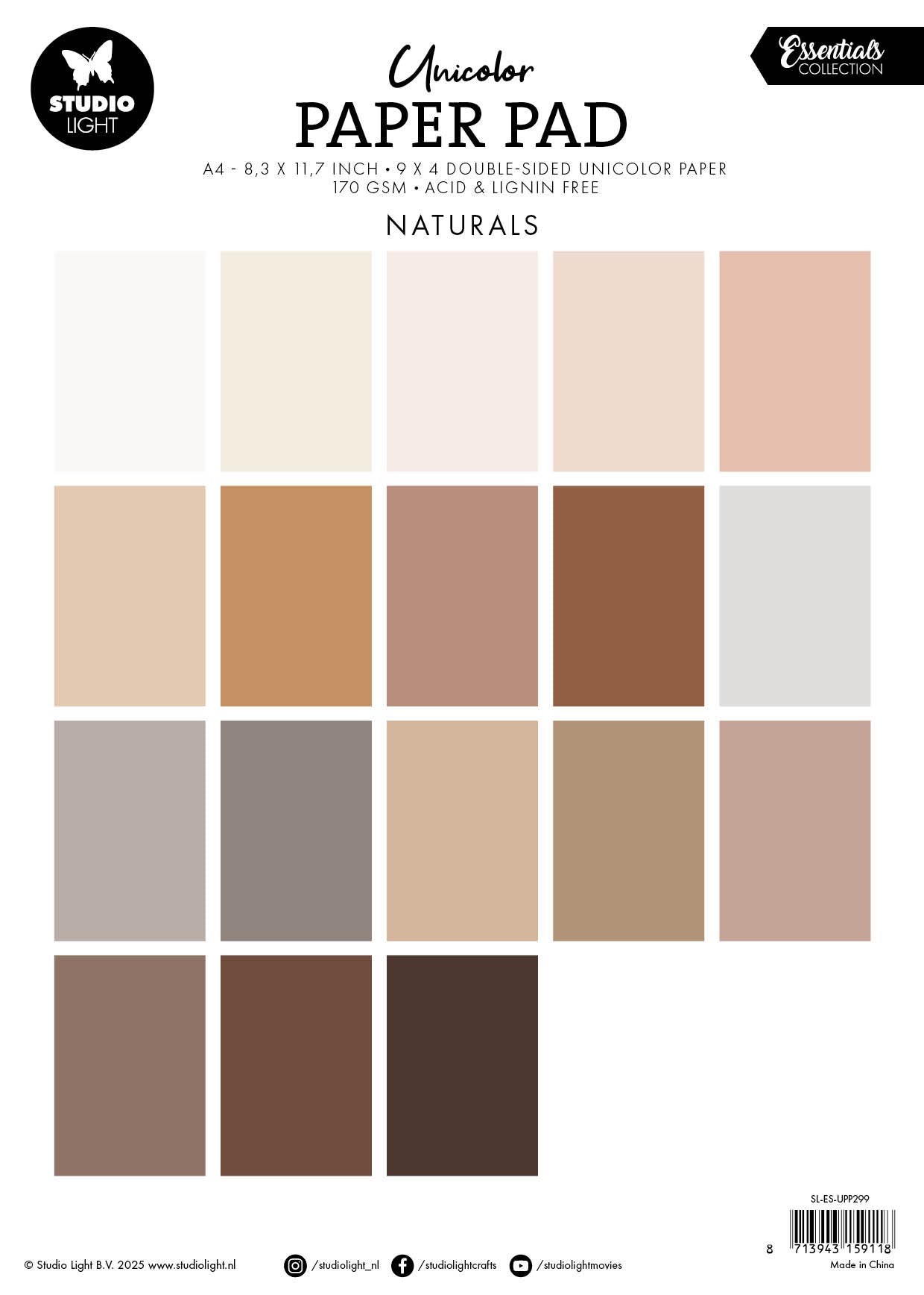 Studio Light Essentials Unicolor papirblokk Naturels tones ensfarget