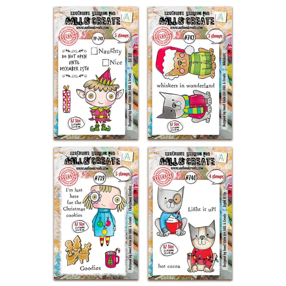 AALL & Create Lil Elf & Friends stempelbundle A7 4 stk jul