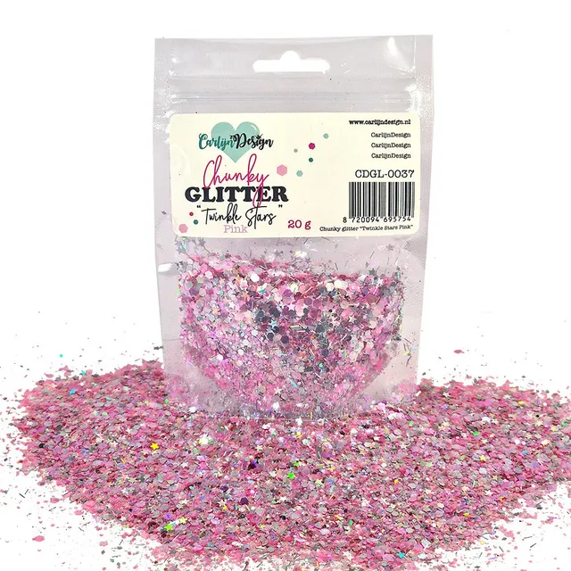 CarlijnDesign Chunky Glitter CDGL-0037 Twinkle Stars Pink 20 g