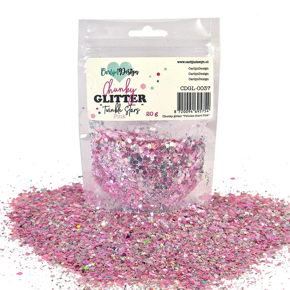 CarlijnDesign Chunky Glitter CDGL-0037 Twinkle Stars Pink 20 g