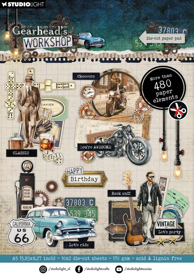 Studio Light Gearhead's Workshop die-cut blokk 20 ark