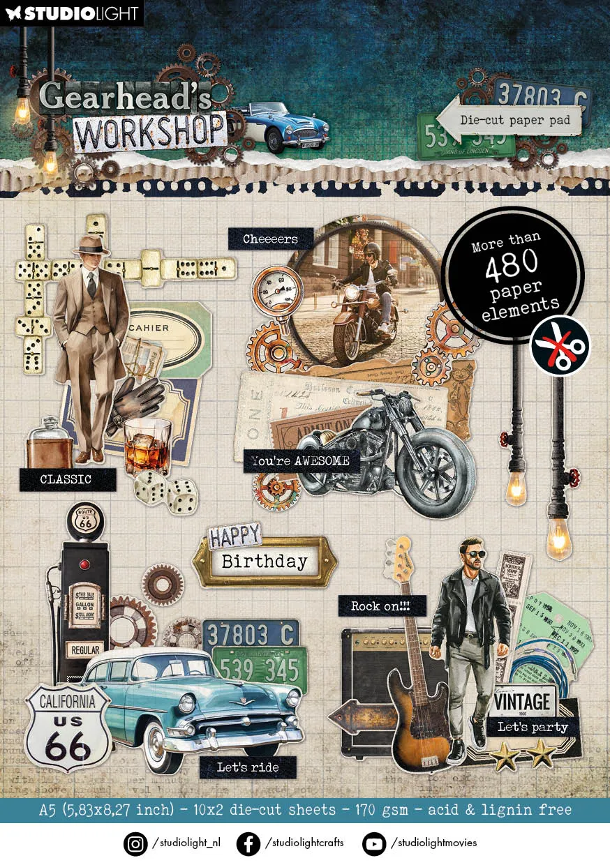 Studio Light Gearhead's Workshop die-cut blokk 20 ark