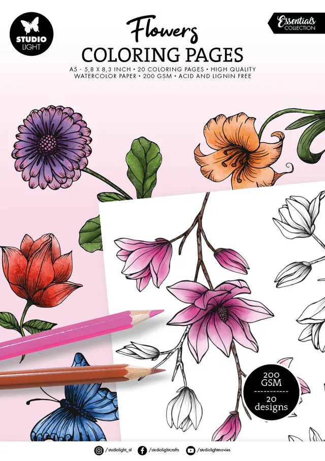 Studio Light Essentials fargeleggingsark blomster 20 ark