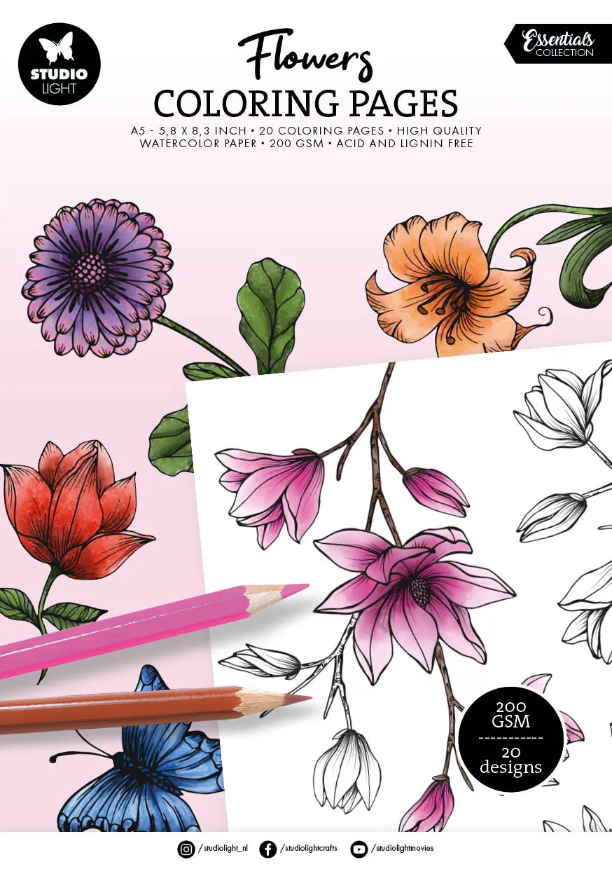 Studio Light Essentials fargeleggingsark blomster 20 ark