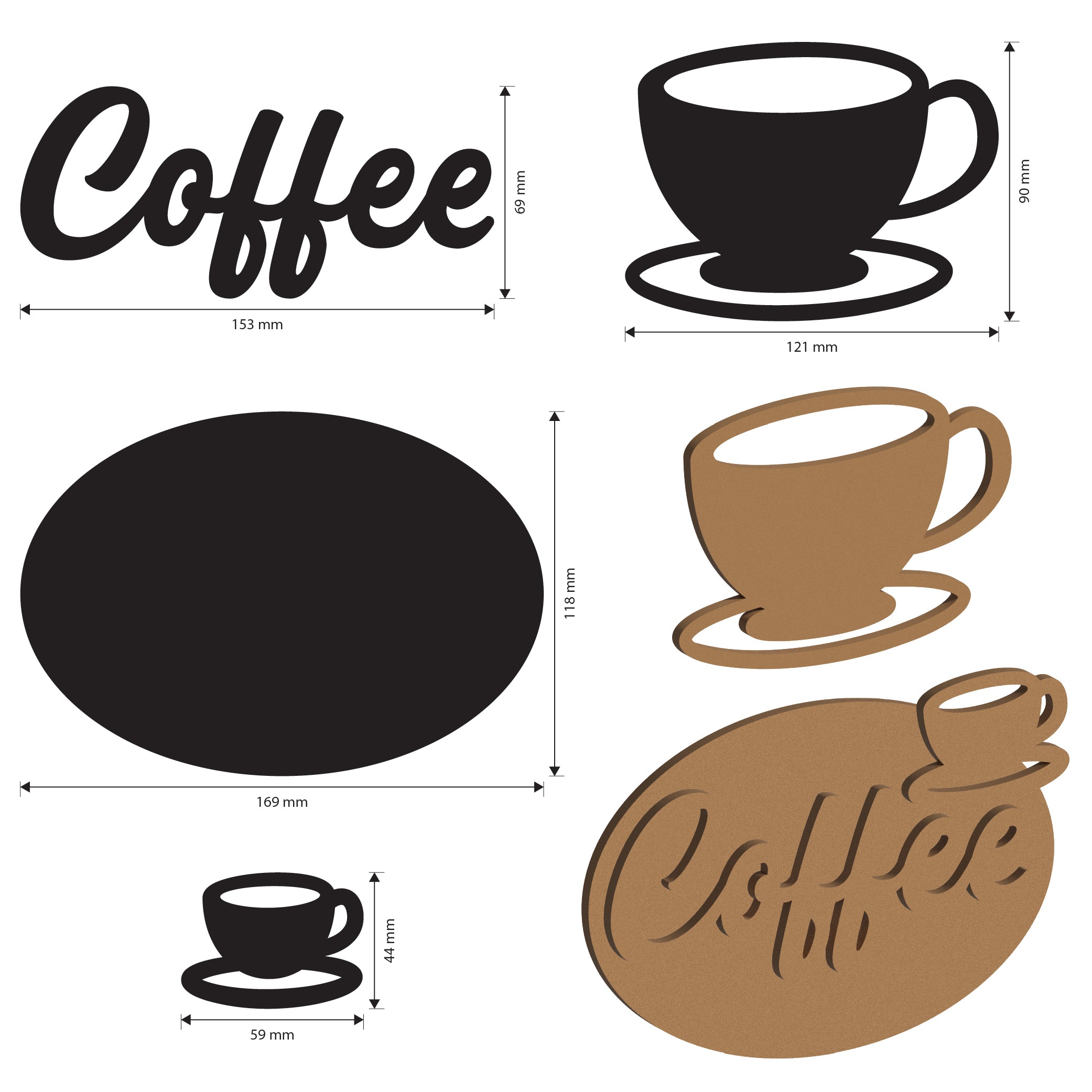 Stamperia Coffee Chocolate MDF-blank kopp og fat 30 cm