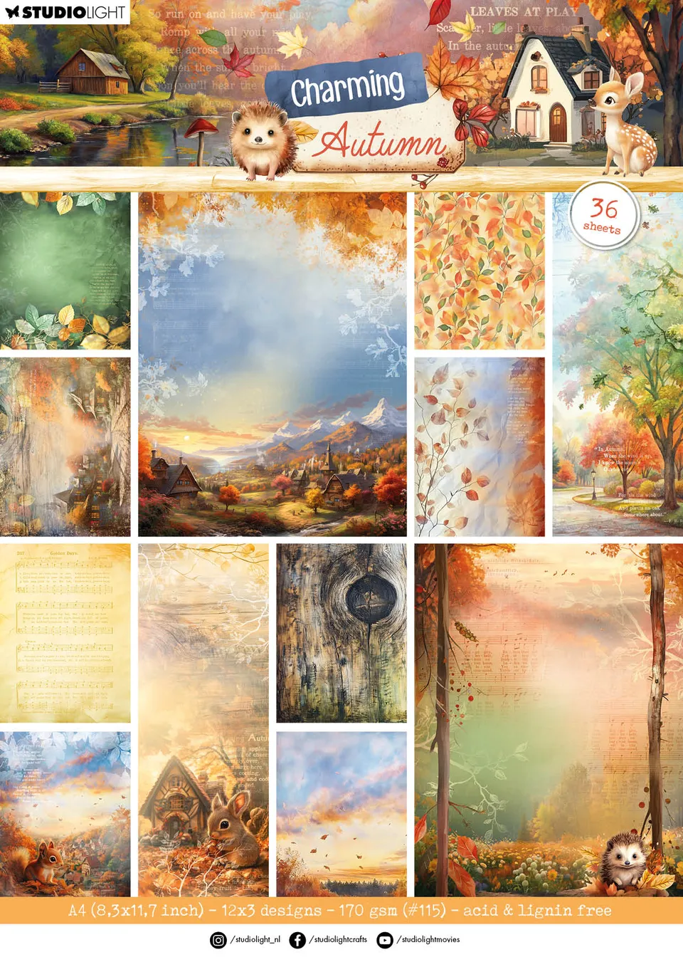 Studio Light Charming Autumn Background Papers papirblokk 36 ark