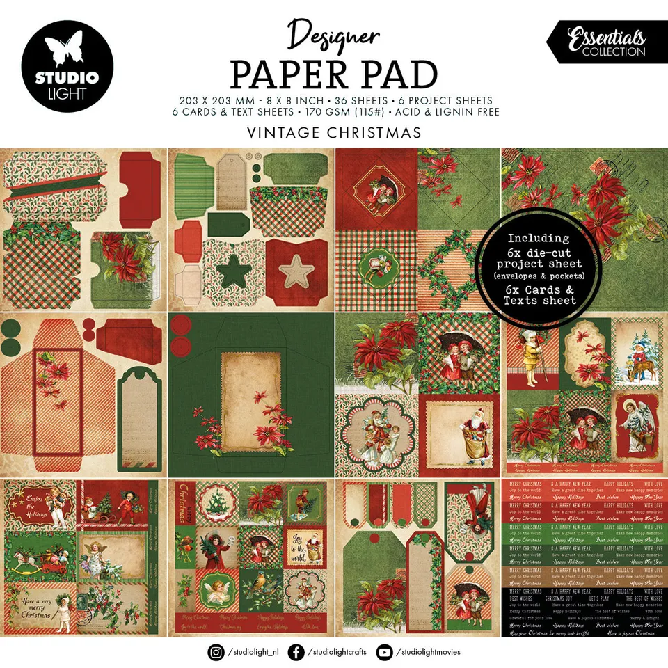 Studio Light Essentials papirblokk Vintage Christmas 20x20 cm 36 ark