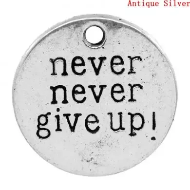 Korthobby Never give up stempel tekst