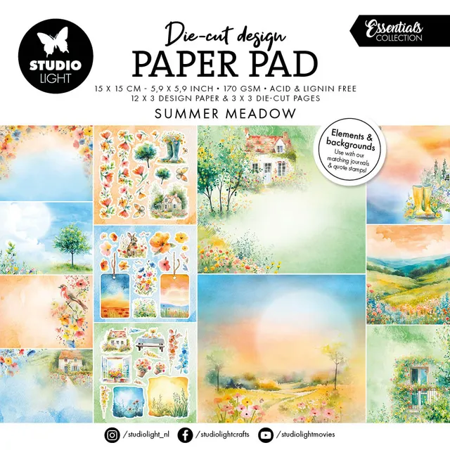 Studio Light Essentials Summer Meadow papirblokk 15x15 cm blomster 36 ark