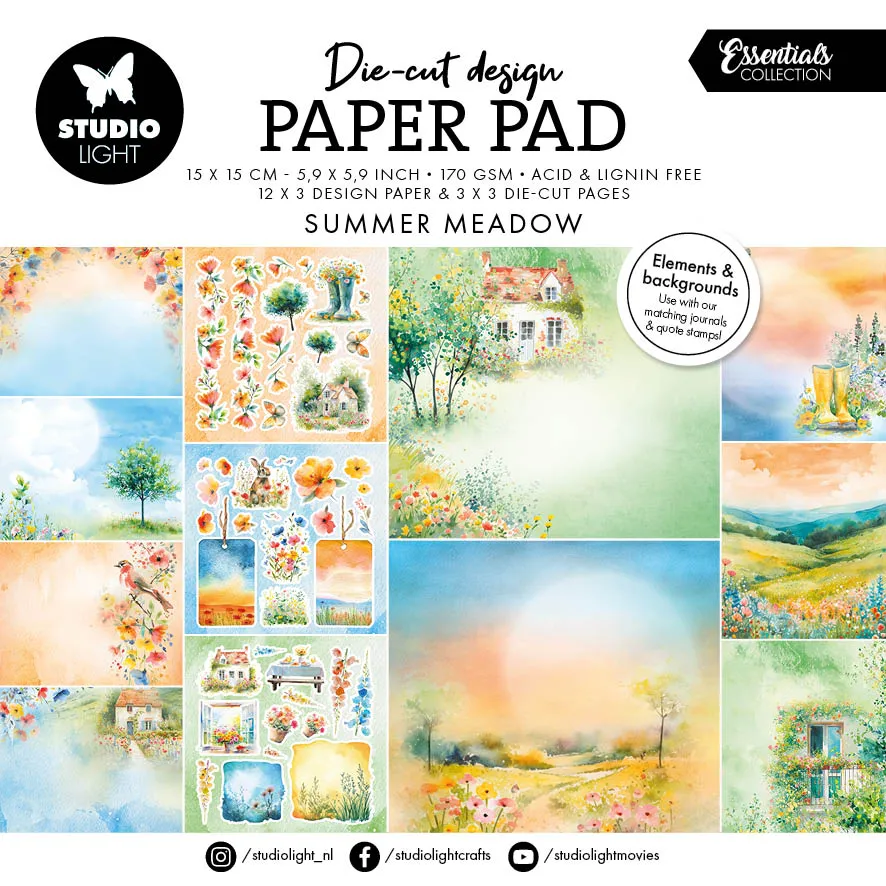 Studio Light Essentials Summer Meadow papirblokk 15x15 cm blomster 36 ark