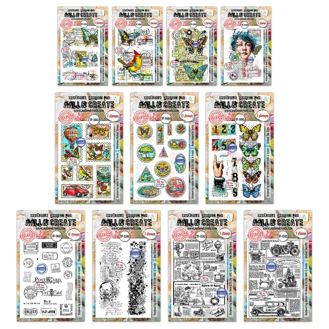 Aall and Create Autour de Mwa Geometric Gazette stempelsett A6 11 pk