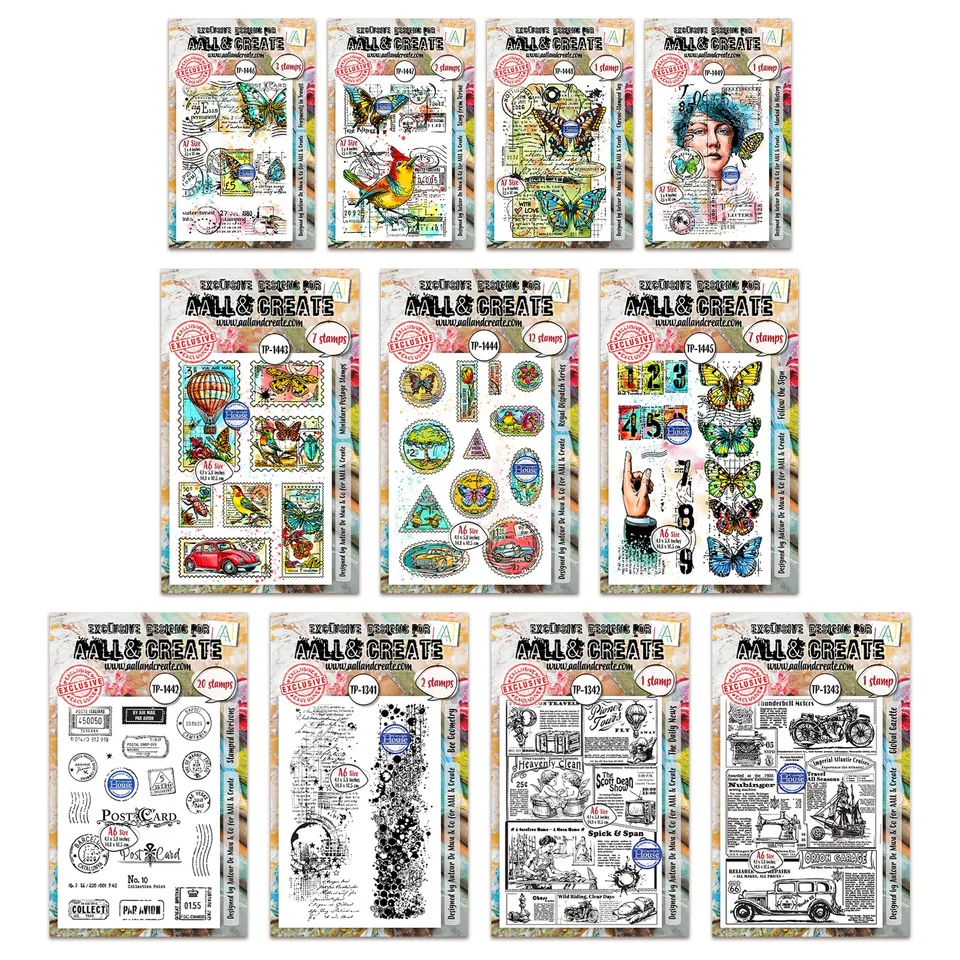 Aall and Create Autour de Mwa Geometric Gazette stempelsett A6 11 pk