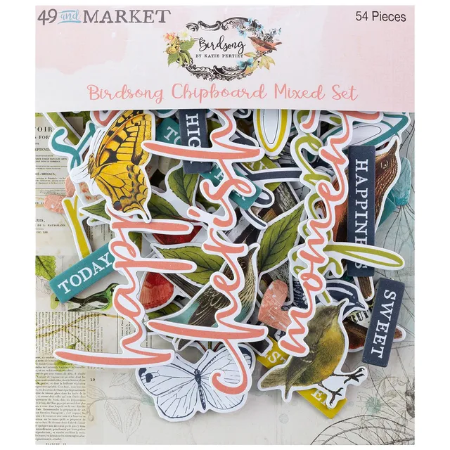 49 and Market Birdsong chipboard pynt fugler mixed
