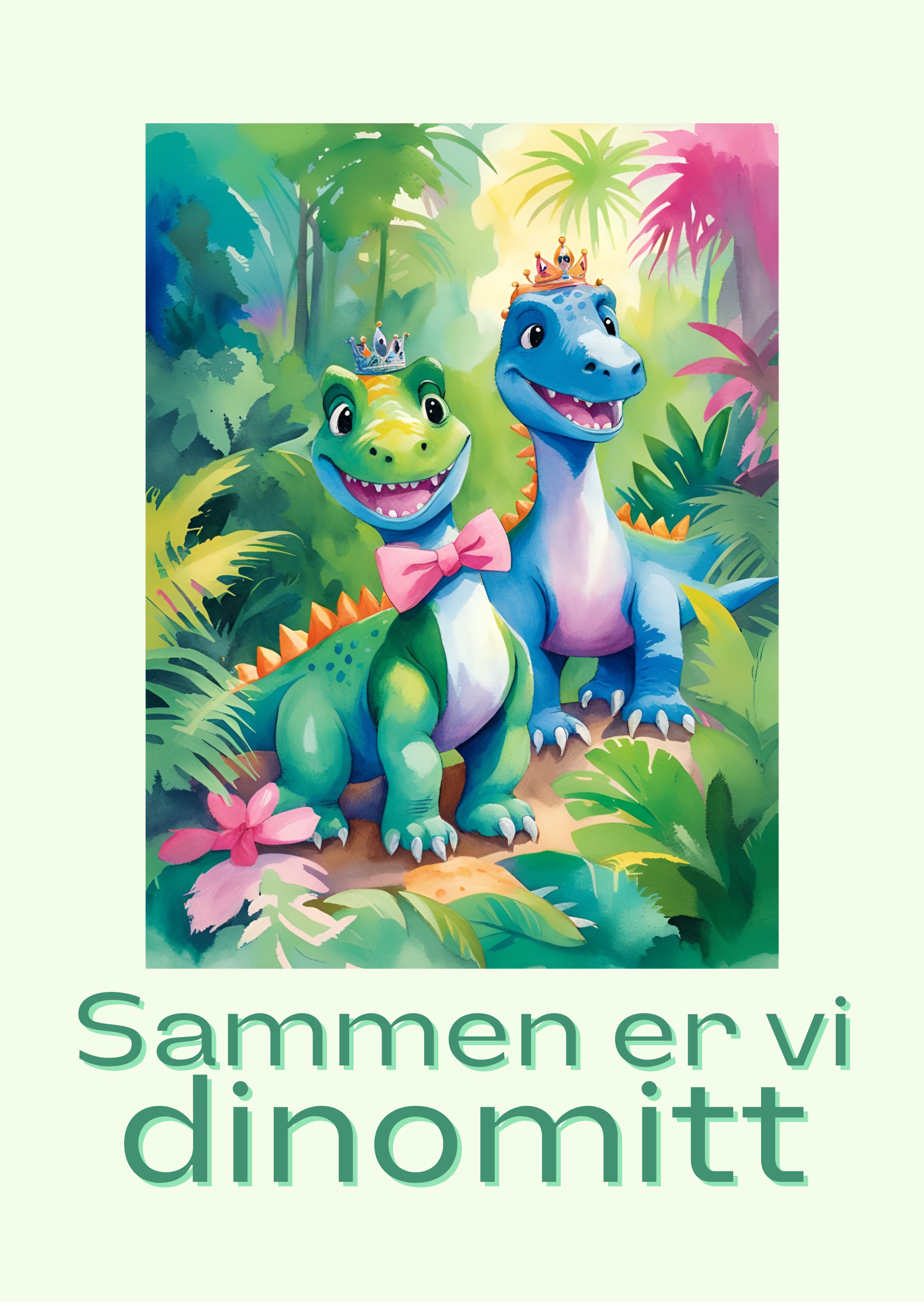 Papirglede Sammen er vi dinomitt bursdagskort 5x7 grønt dinosaur
