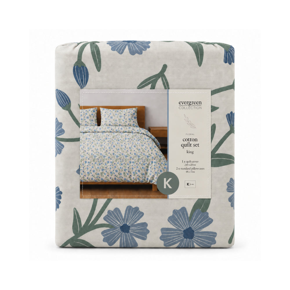 KaiserCraft Evergreen sengesett floral queen 210x210 cm
